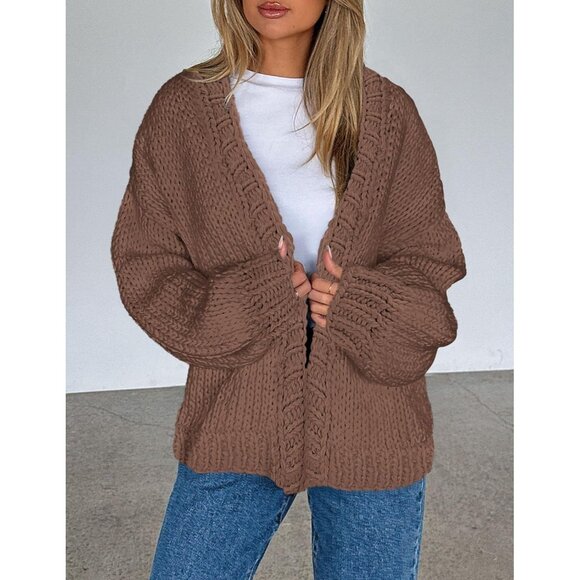 Womens Trendy Cardigan Sweaters Coffee Long Sleeve Chunky Knit Outfits - Picture 6 of 8